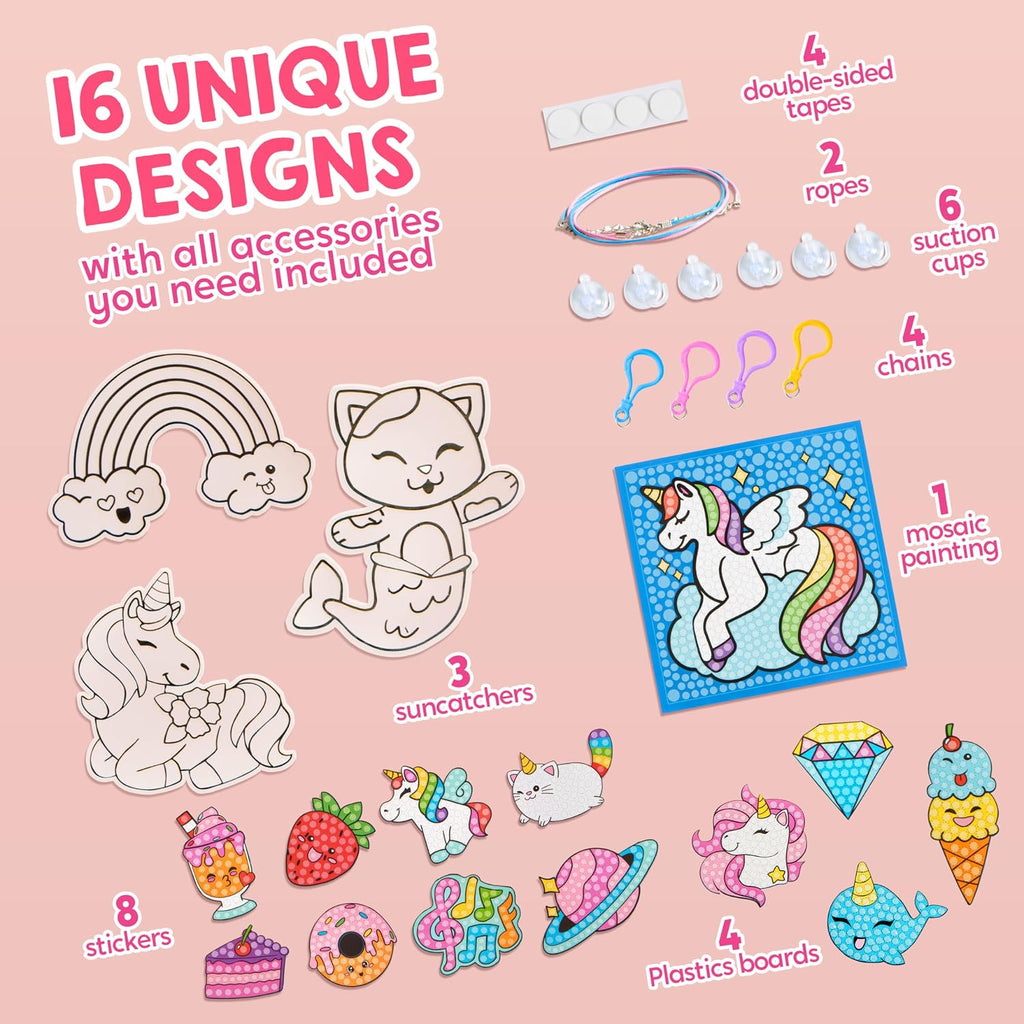 16 Projects Gem Painting, Kids Diamond Art Kit for Kids with 5D Diamond, Arts and Crafts for Girls Ages 6-12, Gem