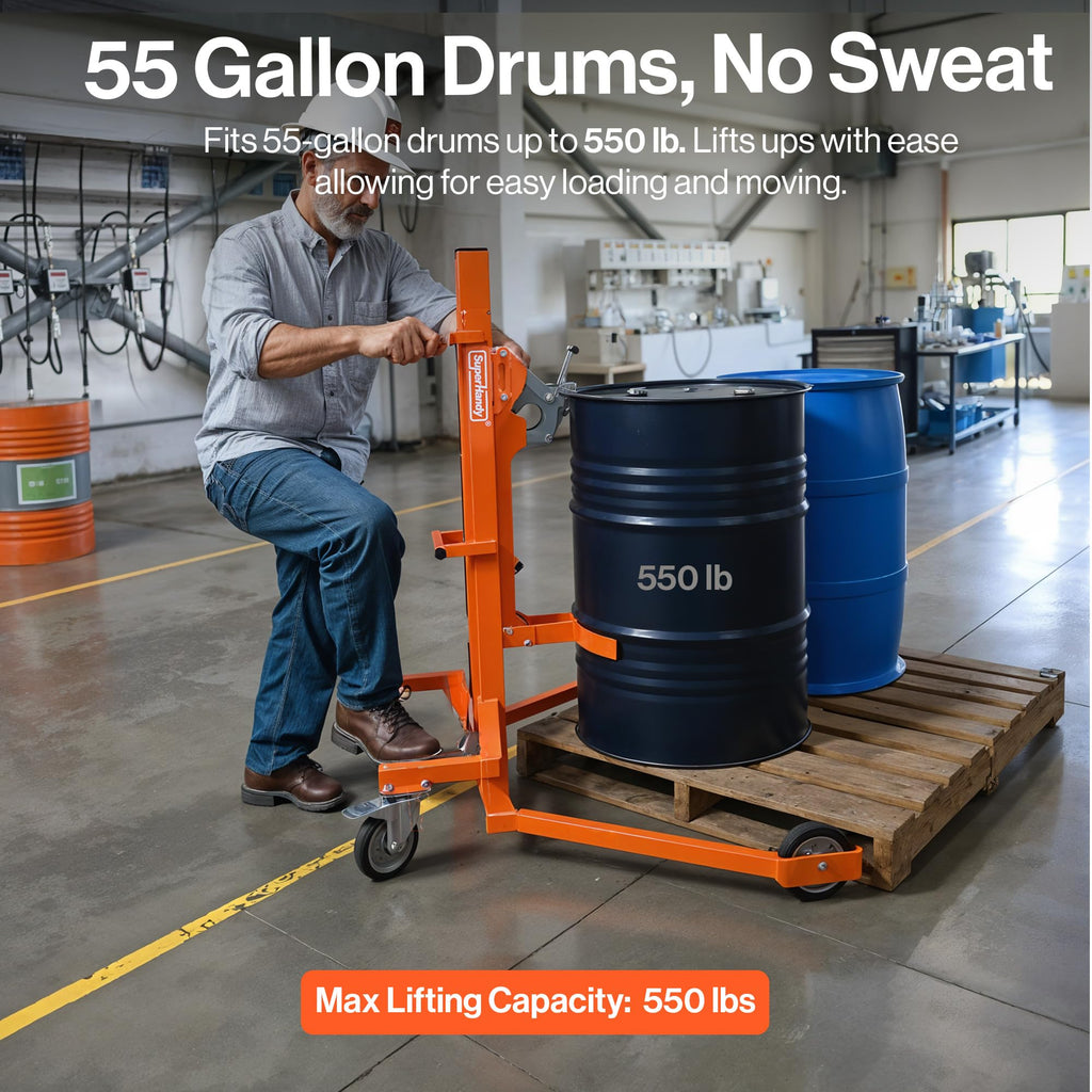 Hydraulic Drum Lift for 55-Gallon Drums, 550 LB Capacity