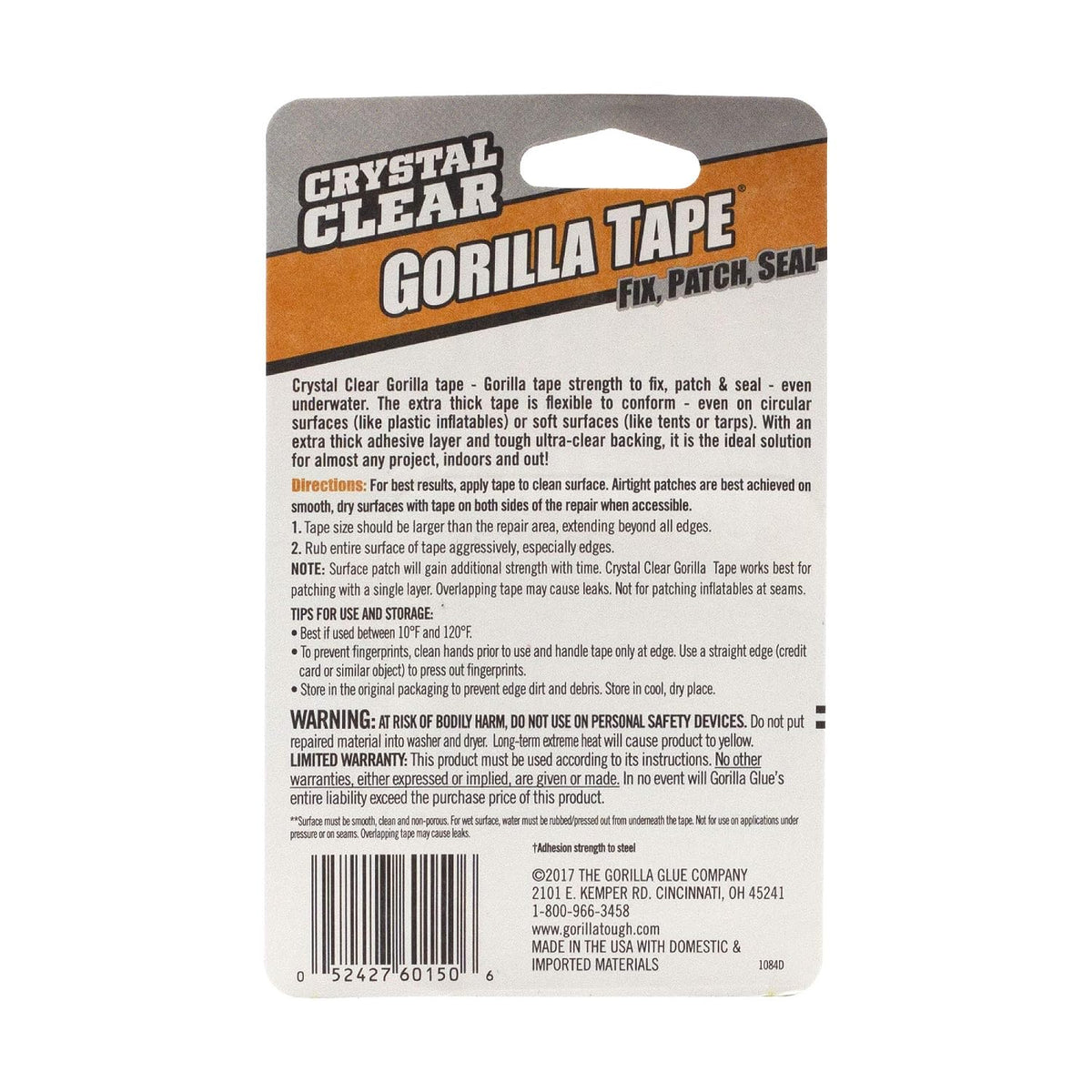 Crystal Clear Duct Tape, 1.5" x 5 yd, Clear, (Pack of 3)