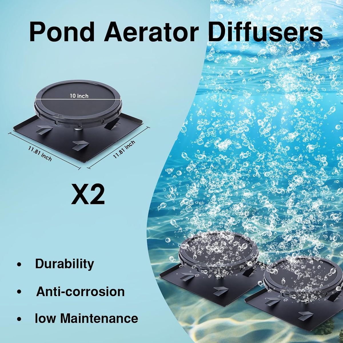 3/4 HP Pond Aerator Kit for Large Lakes up to 3 Acres, 5.76 CFM Aeration System with Upgraded Stainless Steel