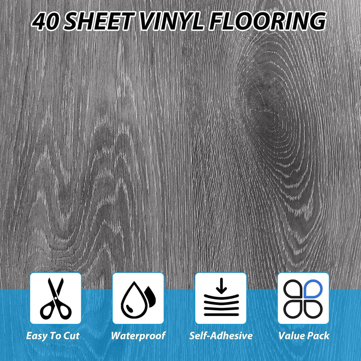 40 Sheet Vinyl Flooring 12” x 12” Peel and Stick Floor Tile Waterproof Clearance Vinyl Floor Tiles Wood Grey Self