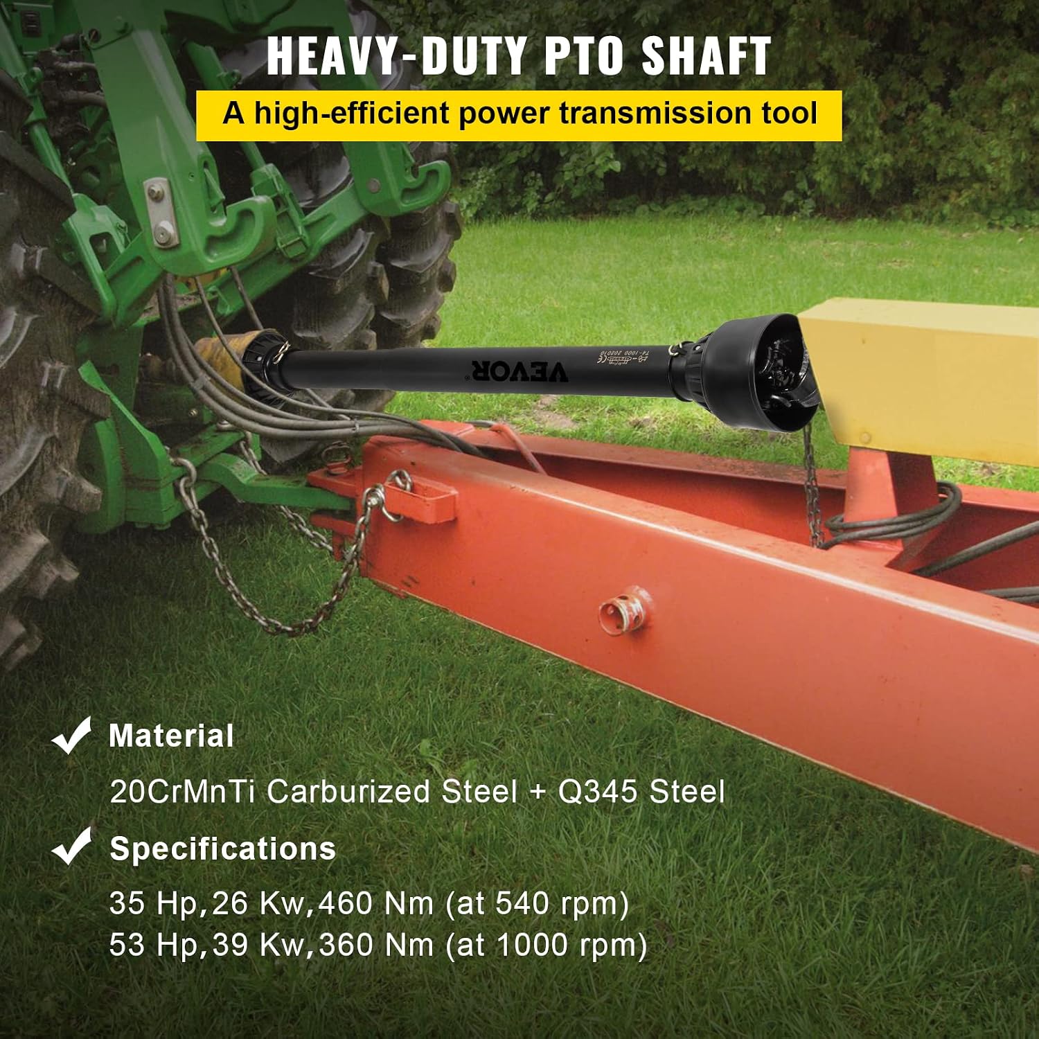 PTO Shaft 1-3/8" PTO Drive Shaft 6 Spline End Round End Driveline | For Bush Hog/Finish Mower/Rotary Cutter/Wood
