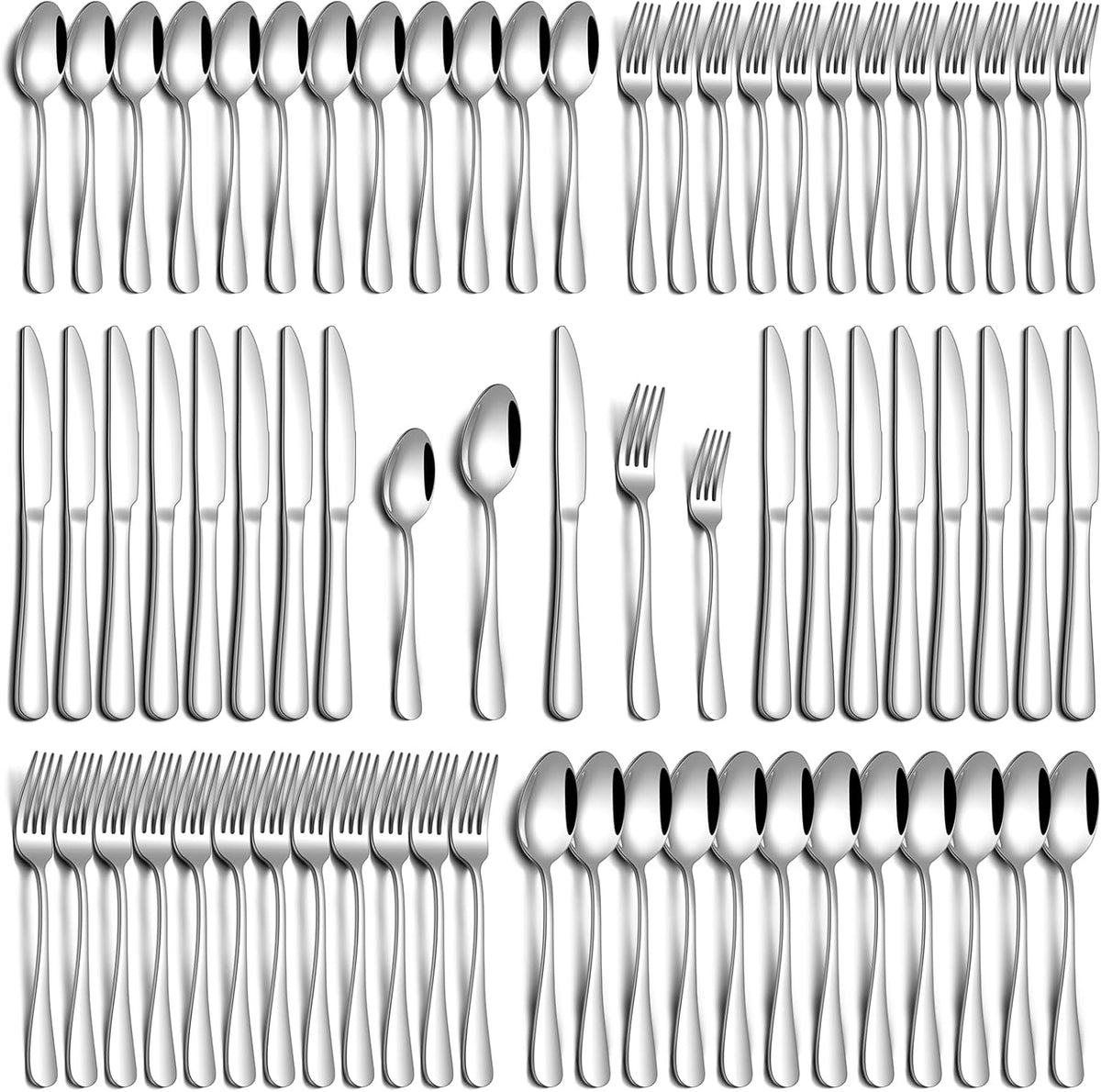 60 Piece Silverware Set, Stainless Steel Flatware Set for 12 Food Grade Novelty Flatware Cutlery Utensil Set Include
