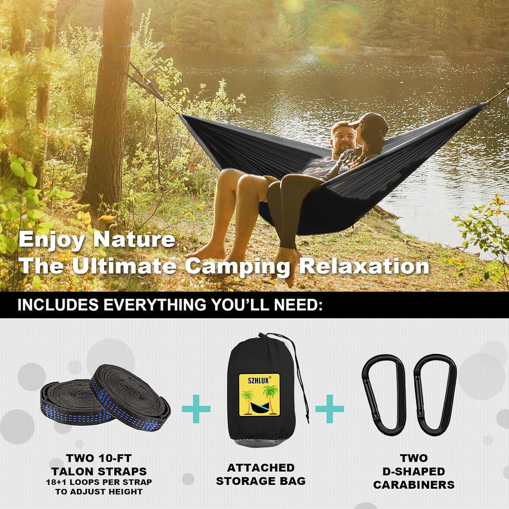 Camping Hammock Double & Single Portable Hammocks with 2 Tree Straps and Attached Carry Bag,Great for