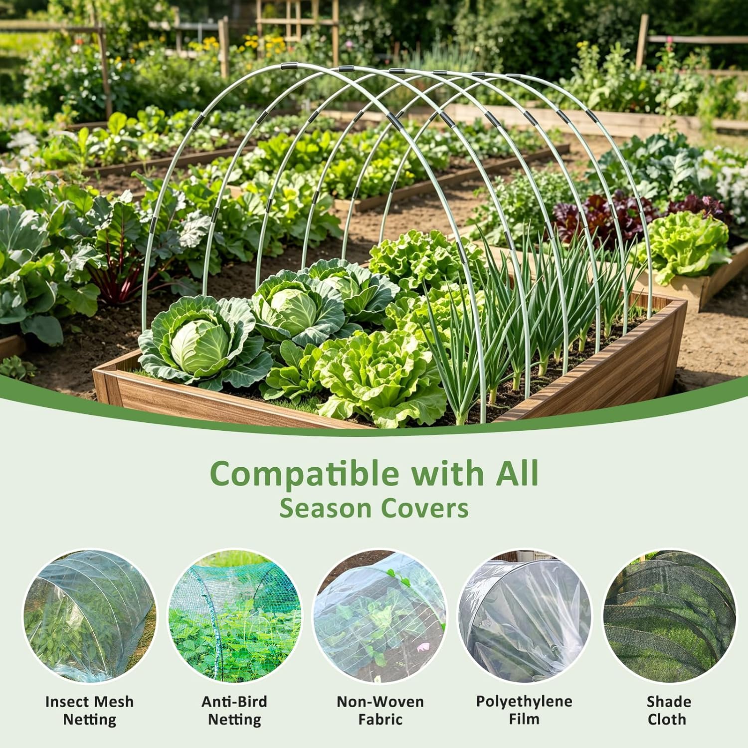 Greenhouse Hoops for Raised Beds, 36pcs Rust-Free Fiberglass Garden Hoops Grow Tunnel Wide, 8FT Heavy Duty Plant