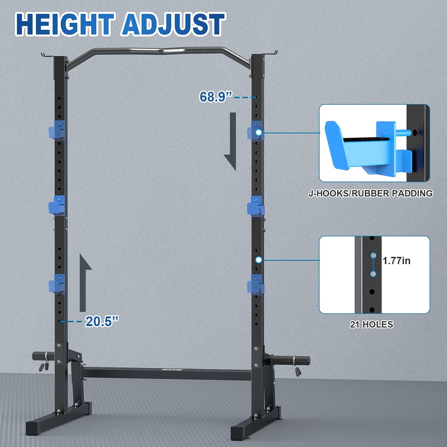Squat Rack,All-in-ONE Power Rack Cage with Pull Up Bar,Adjustable Power Cage with Barbell Rack & Weight Plate