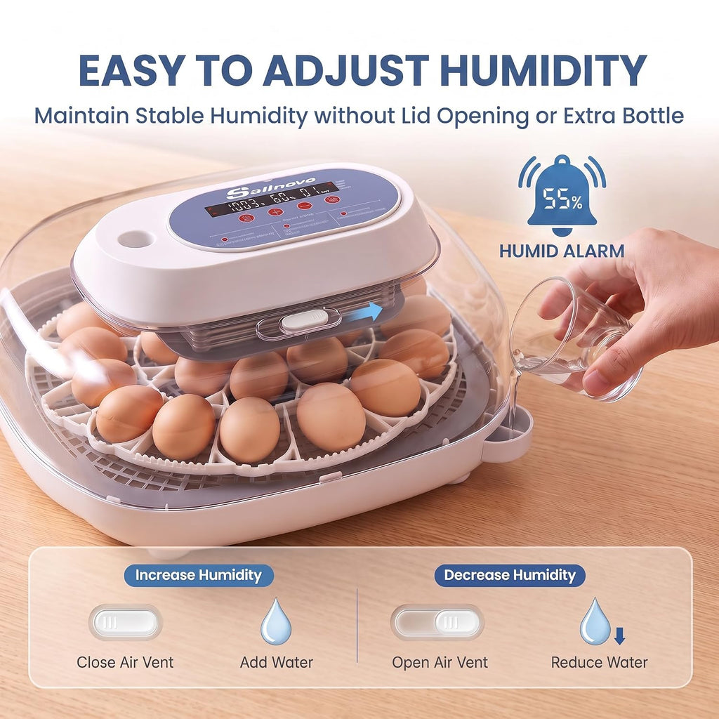 24 Eggs Incubator, 4 Modes, Temp Control & Humidity Display, Azure