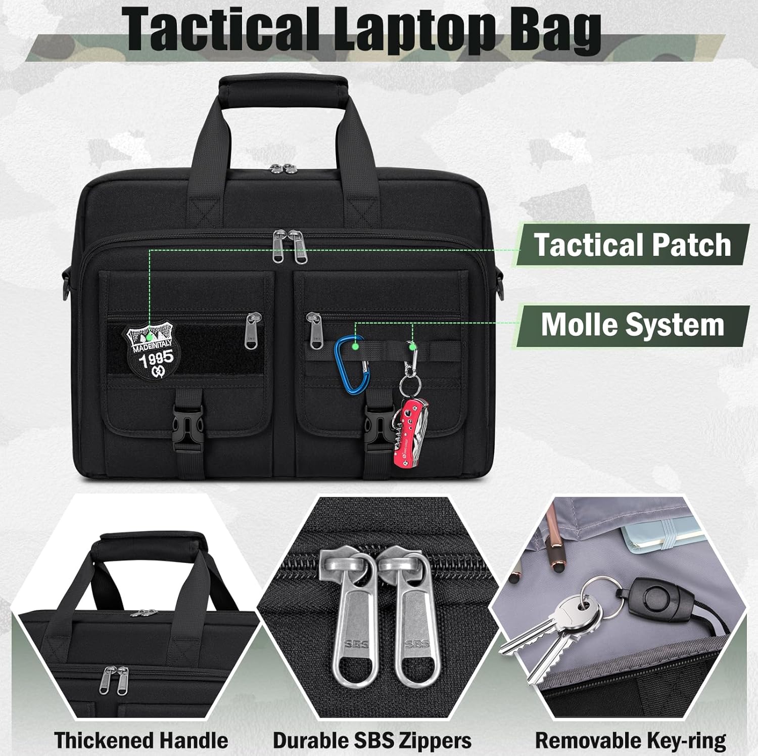Tactical Laptop Bag for Men 15.6/17.3 Inch Military Laptop Briefcase with MOLLE Large Business Travel Messenger Bag