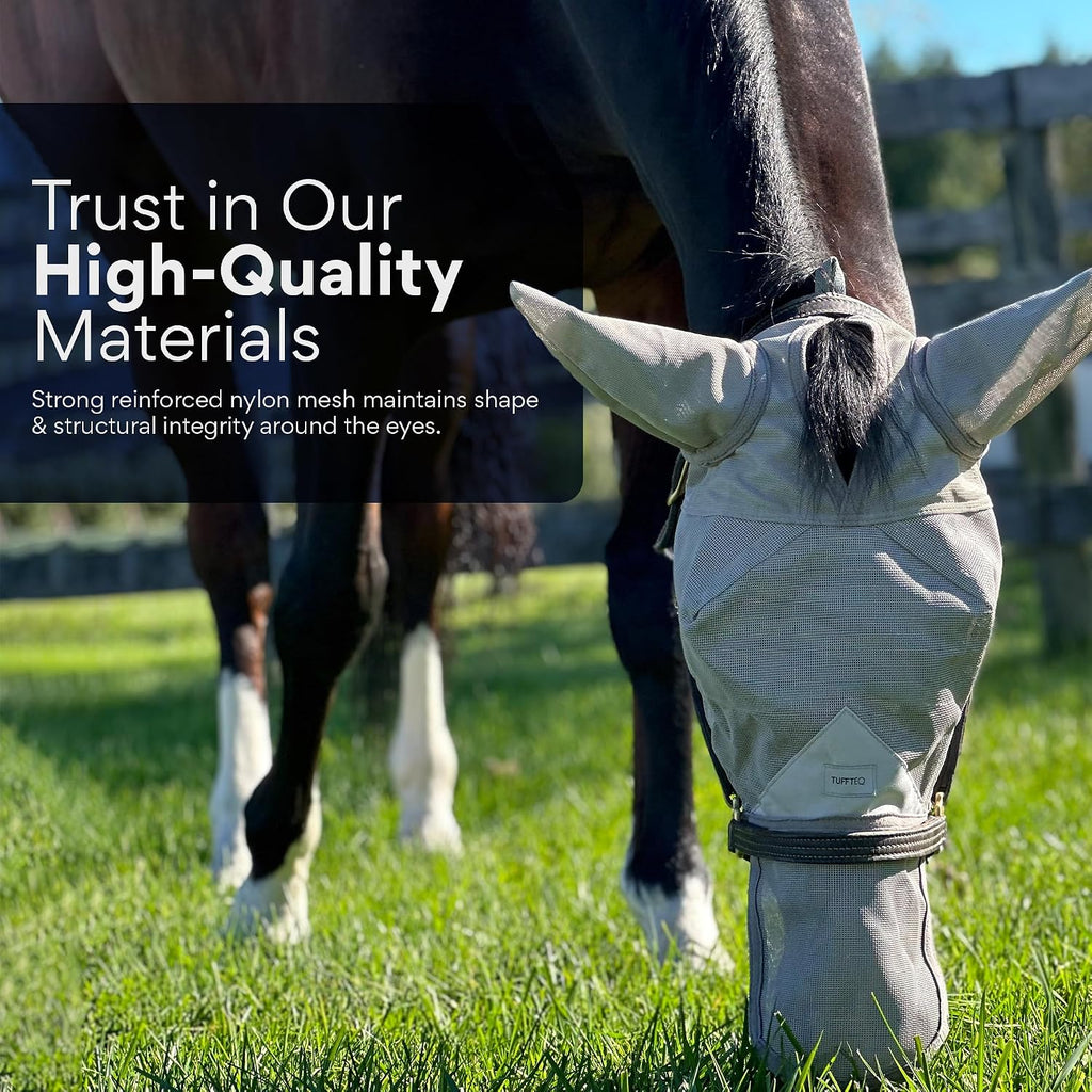 Horse Fly Mask with Nose Cover & Ears, UV Eye Protection, Medium/Large