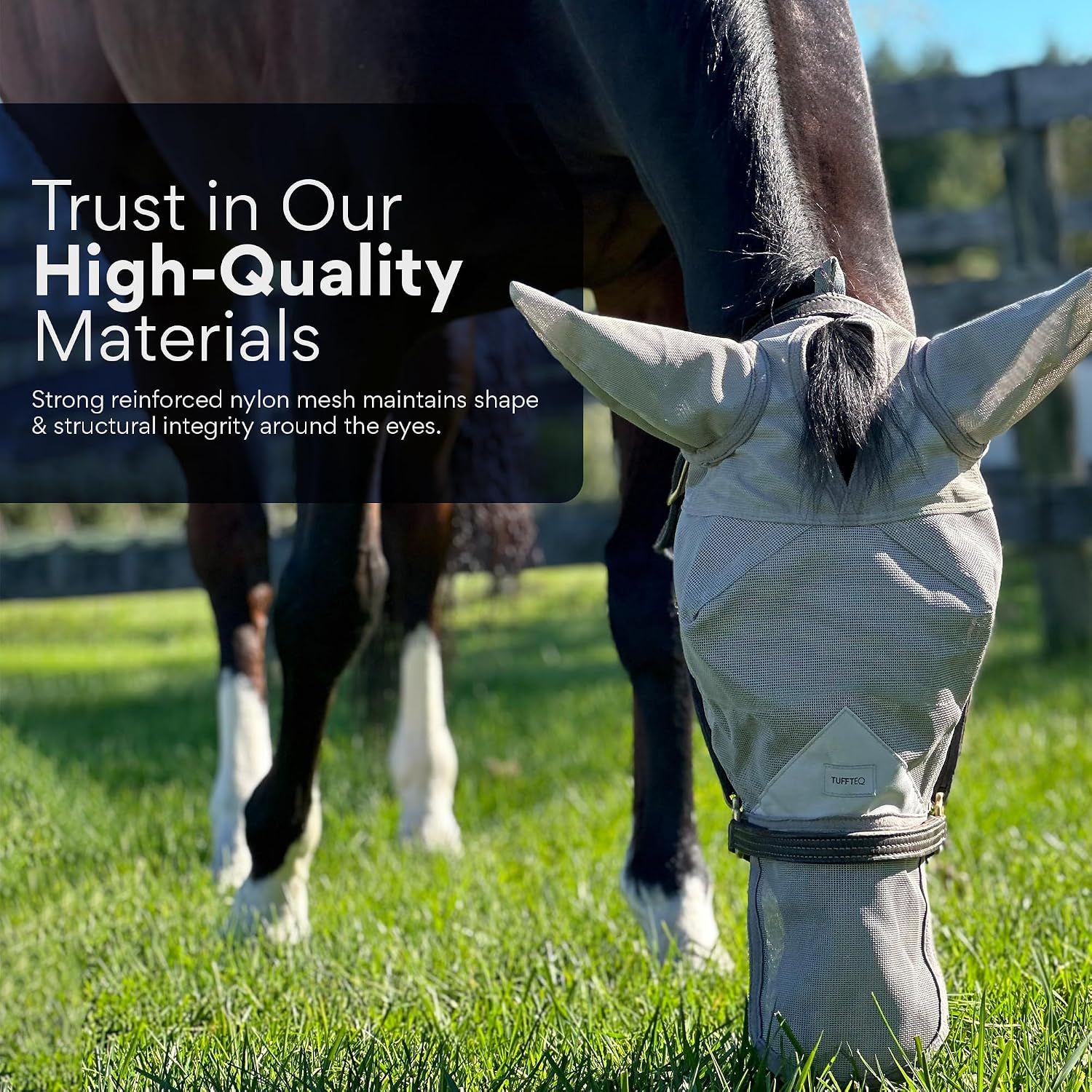 Horse Fly Mask with Nose Cover & Ears, UV Eye Protection, Medium/Large