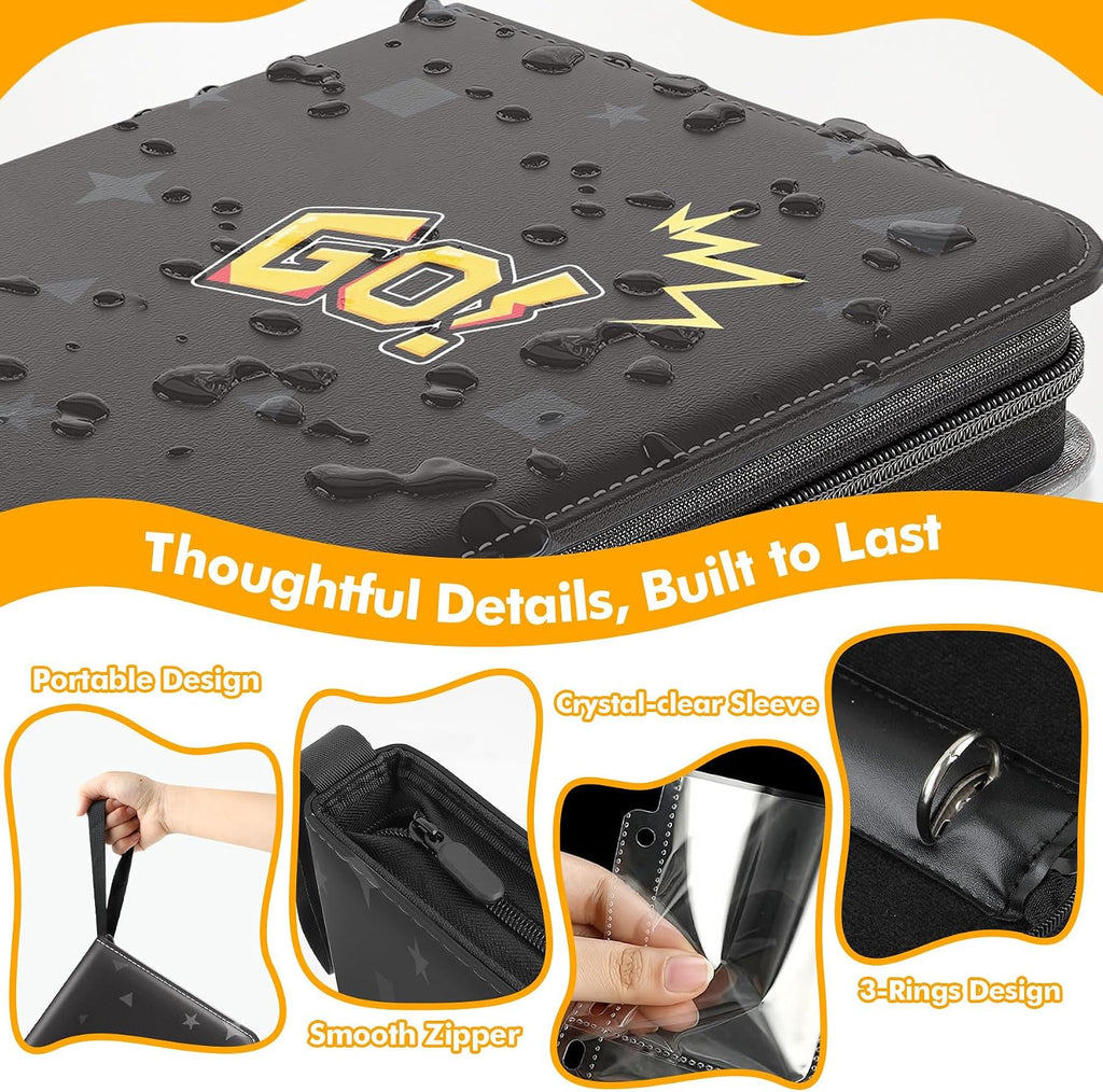 1080-Card Binder – 9-Pocket Trading Card Album with 60 Removable Double-Sided Transparent Pages, Black Zipper Case