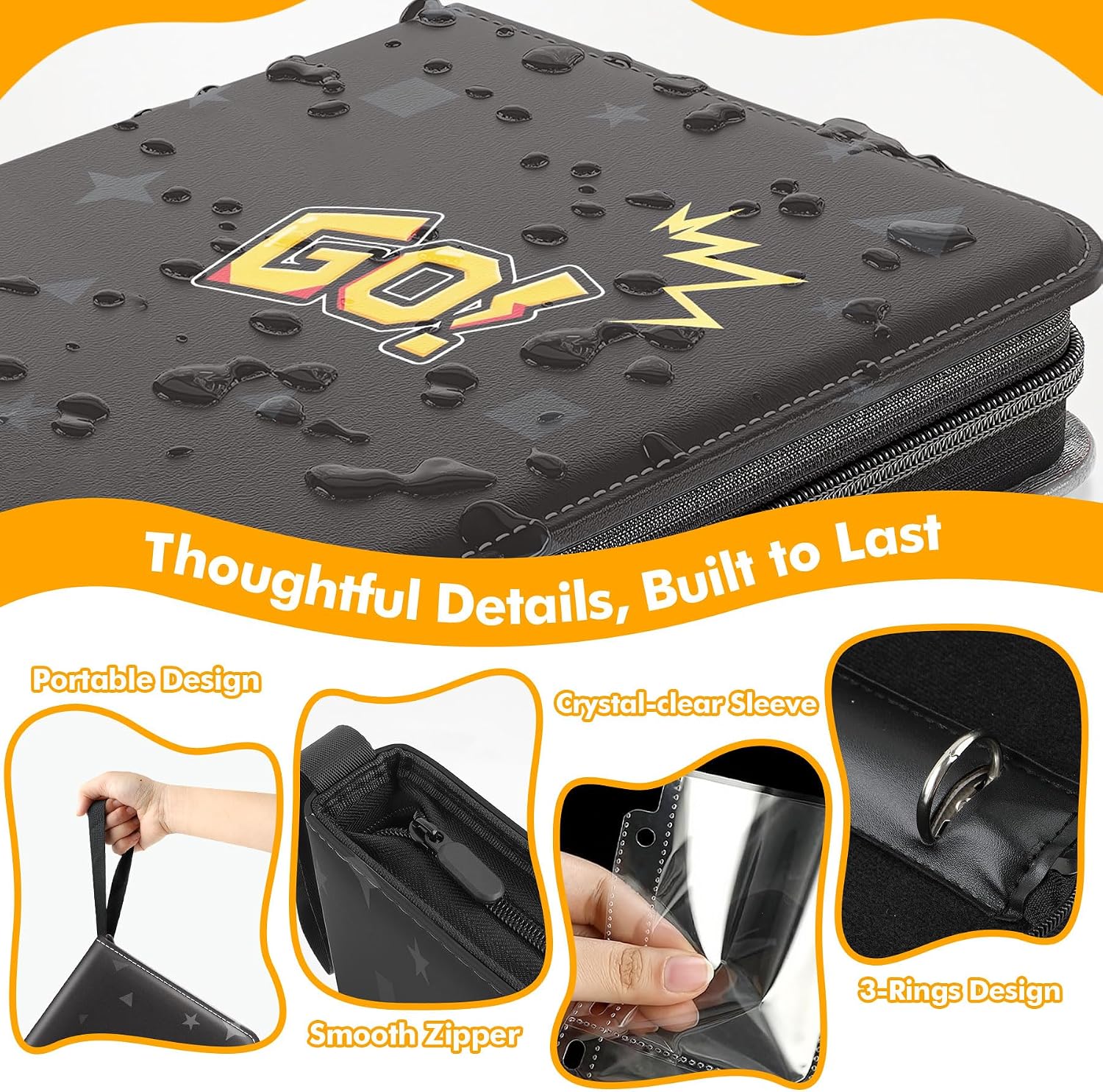 1080-Card Binder – 9-Pocket Trading Card Album with 60 Removable Double-Sided Transparent Pages, Black Zipper Case