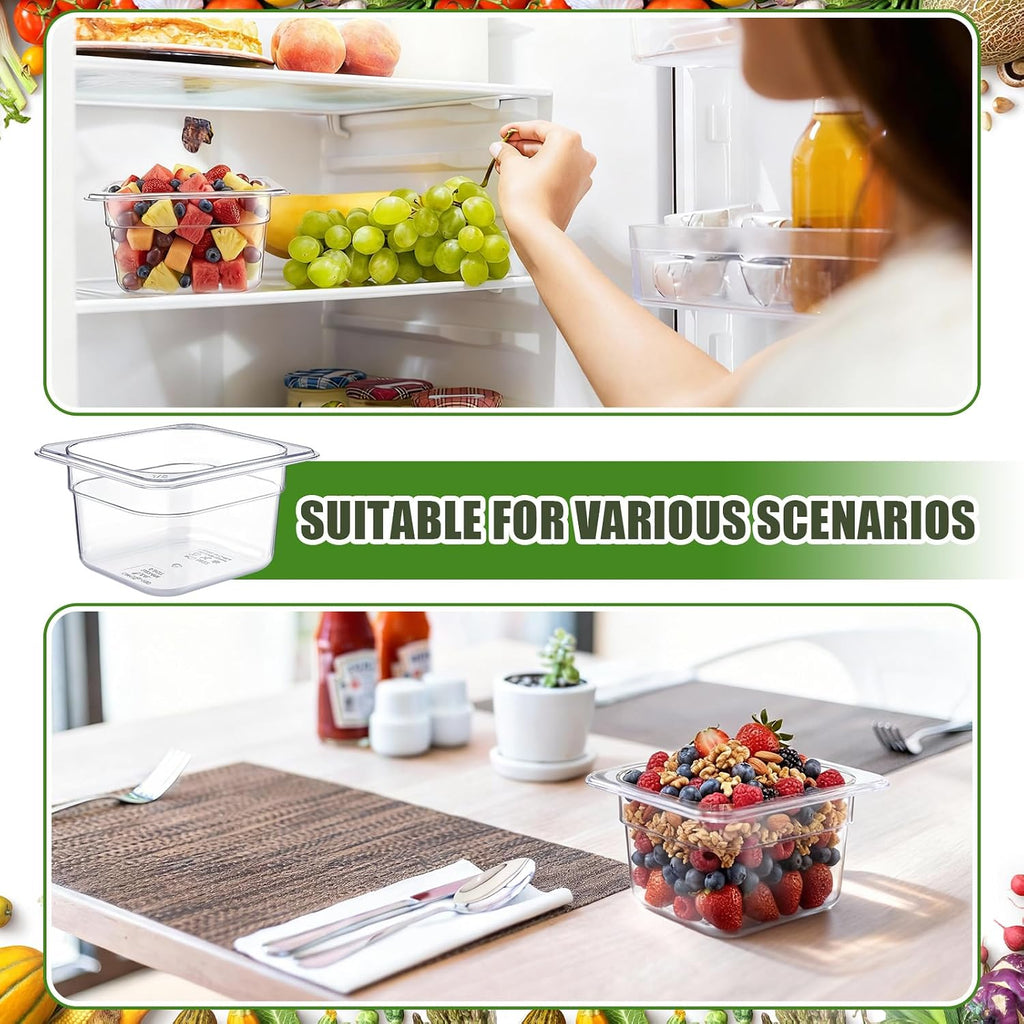 22 Pcs 1/6 Size Clear Food Pans Set Salad Bar Container, 4 Inch Deep