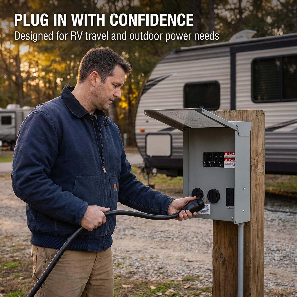 RV Temporary Power Panel, Weatherproof Pre‑Wired Receptacle Box