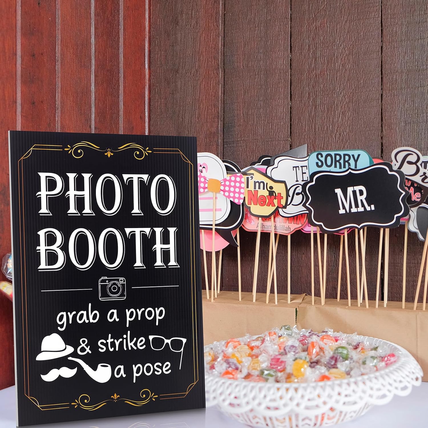Happiness Photo Booth Sign with Stand Retro Party Photo Frame Props