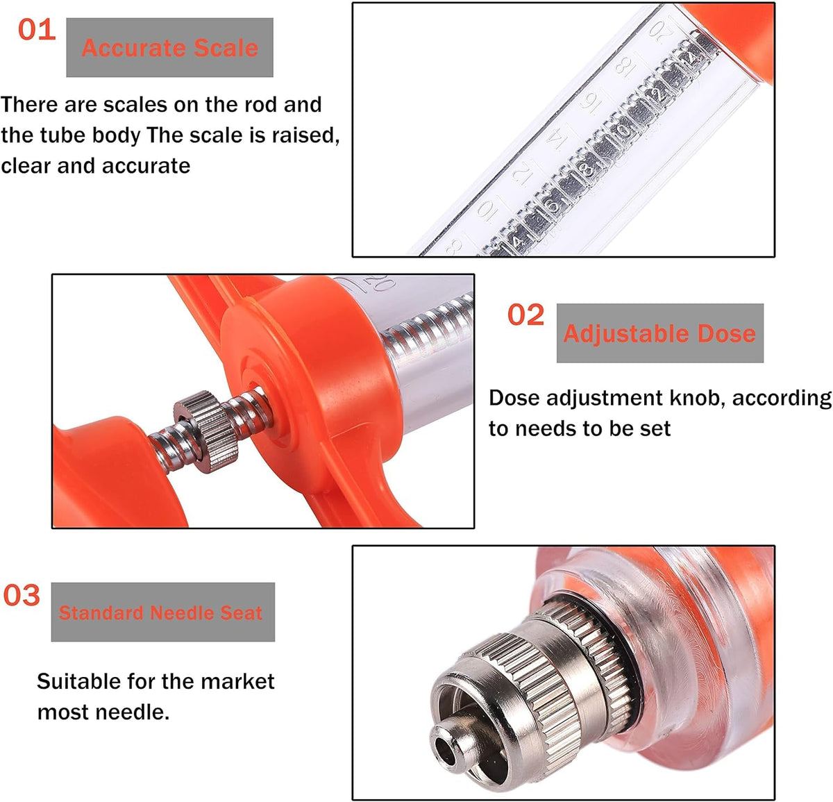 20ML Goat Drench Gun Goat Syringe, Adjustable Dosage Drench Syringe with 2 Nozzles, Drench Gun for Sheep Cat Cattle