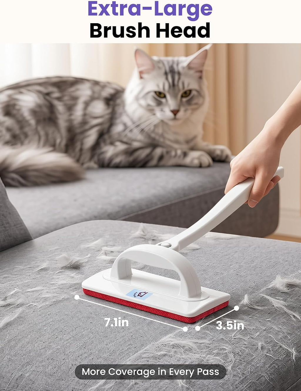 Reusable Pet Hair Remover Brush for Furniture, Dog & Cat Fur Remover
