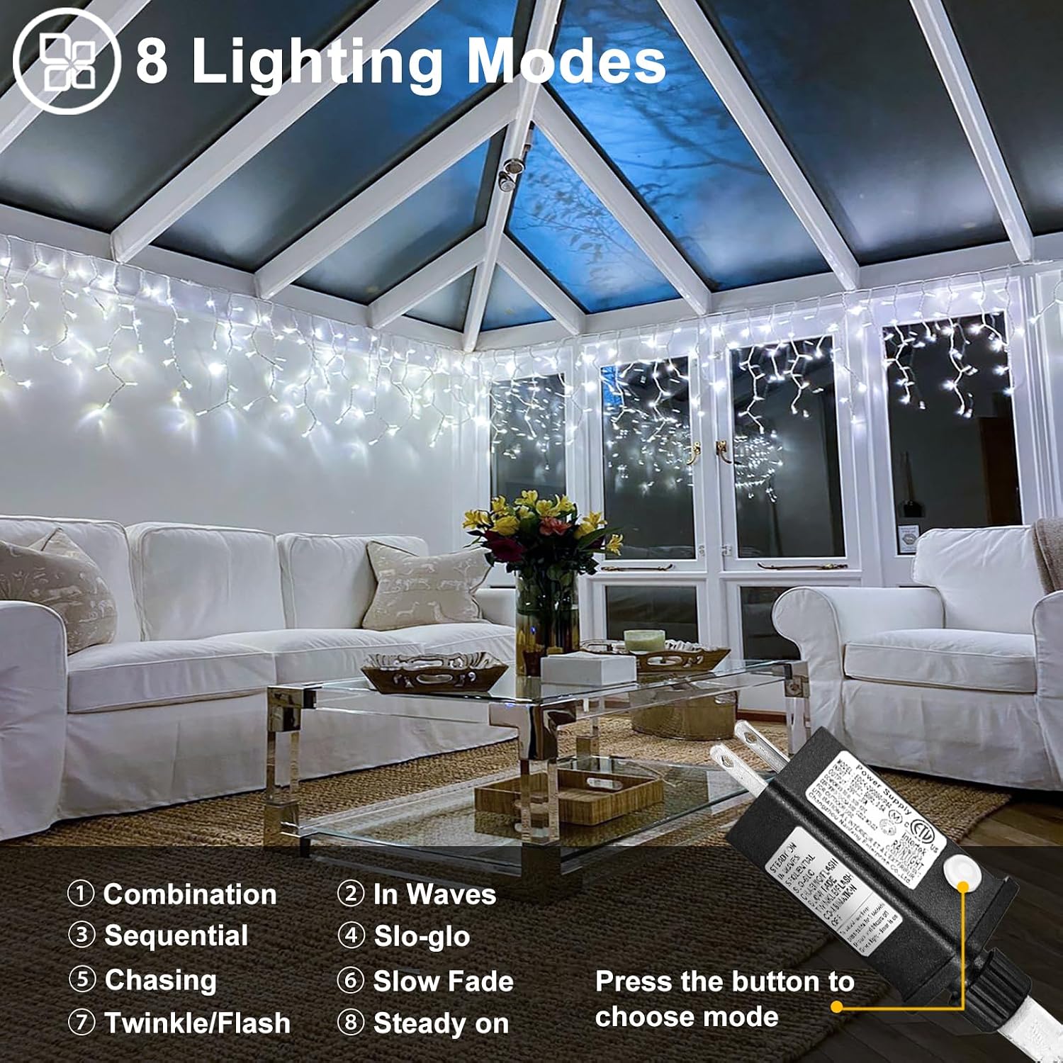 White Christmas Lights Outdoor 66ft 640 LED Icicle Lights for Outside House | Connectable LED String Lights Clear