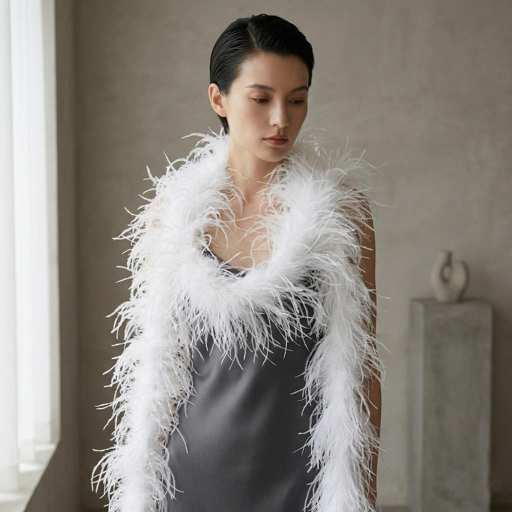 5 ply White Ostrich Feather Boas.