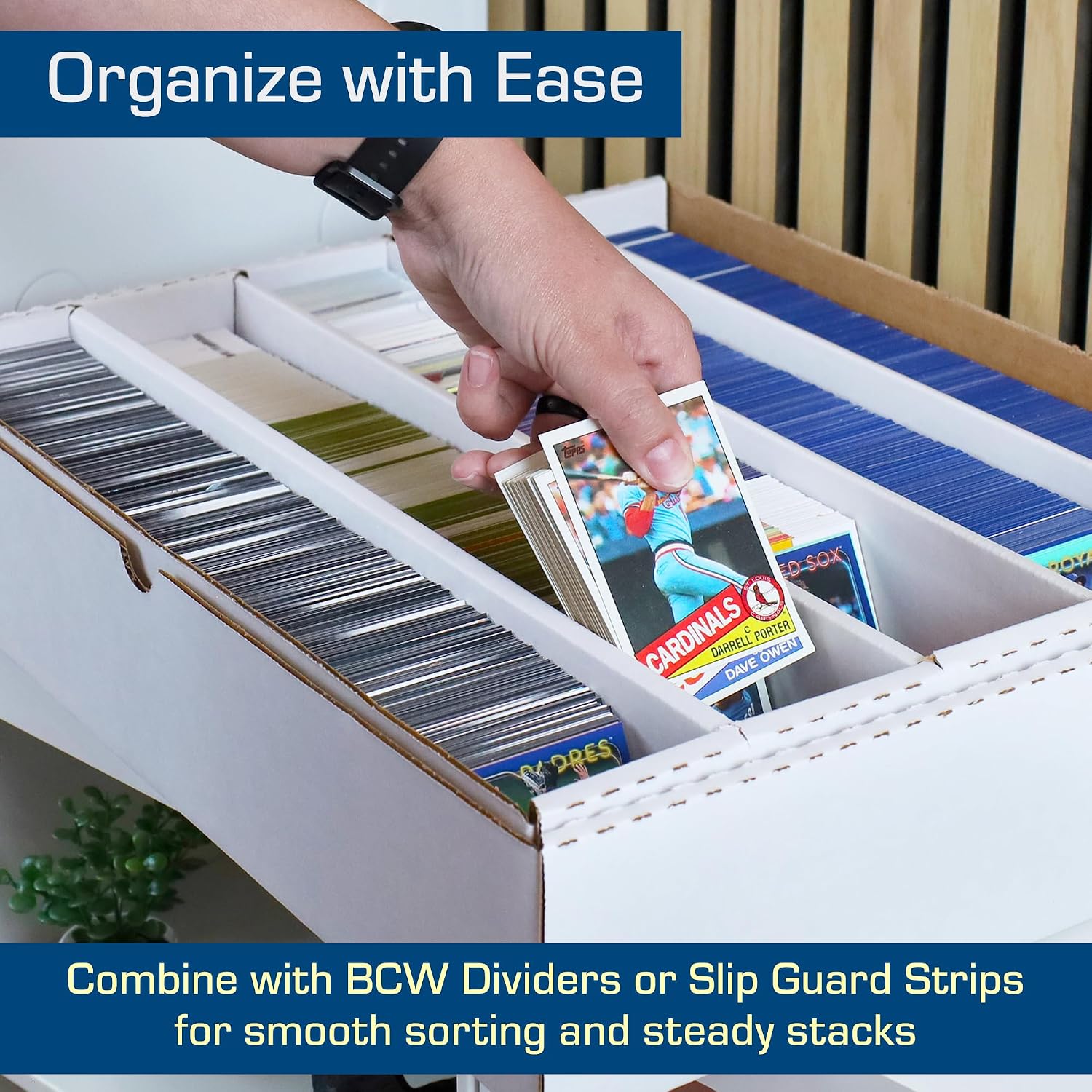 5000-Count Trading Card Storage Boxes with Full Removable Lids, 2 Pack | Each five-row box holds 5,000 trading cards