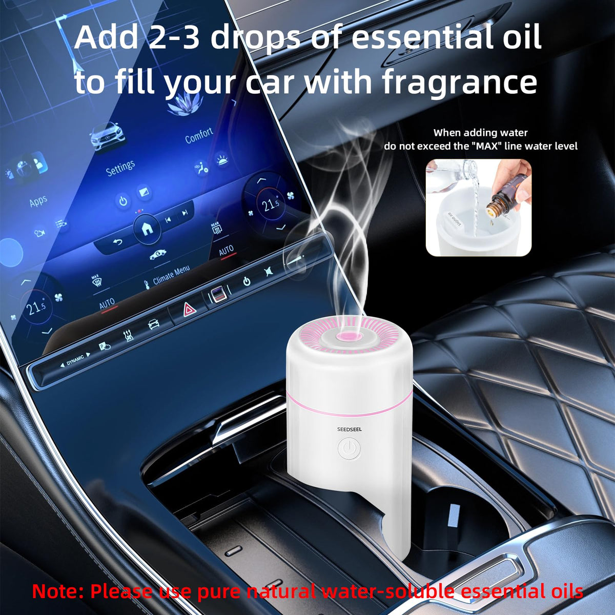100ML Car Diffuser Humidifier, Cool Mist Air Essential Oil Diffuser with 7-LED Color Changing, Suitable for Car