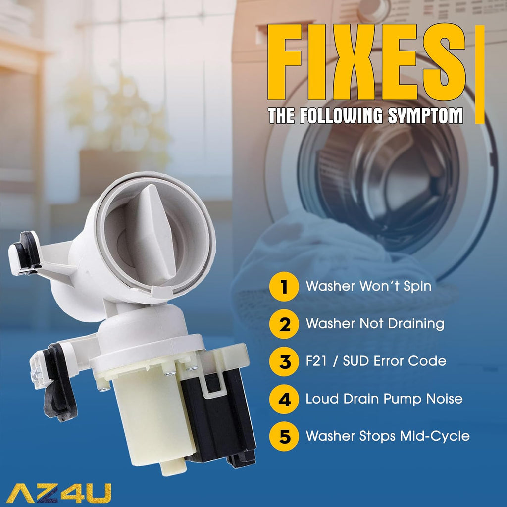 AZ4U Washer Drain Pump Assembly for Whirlpool WFW8400TW02 WFW9050XW00