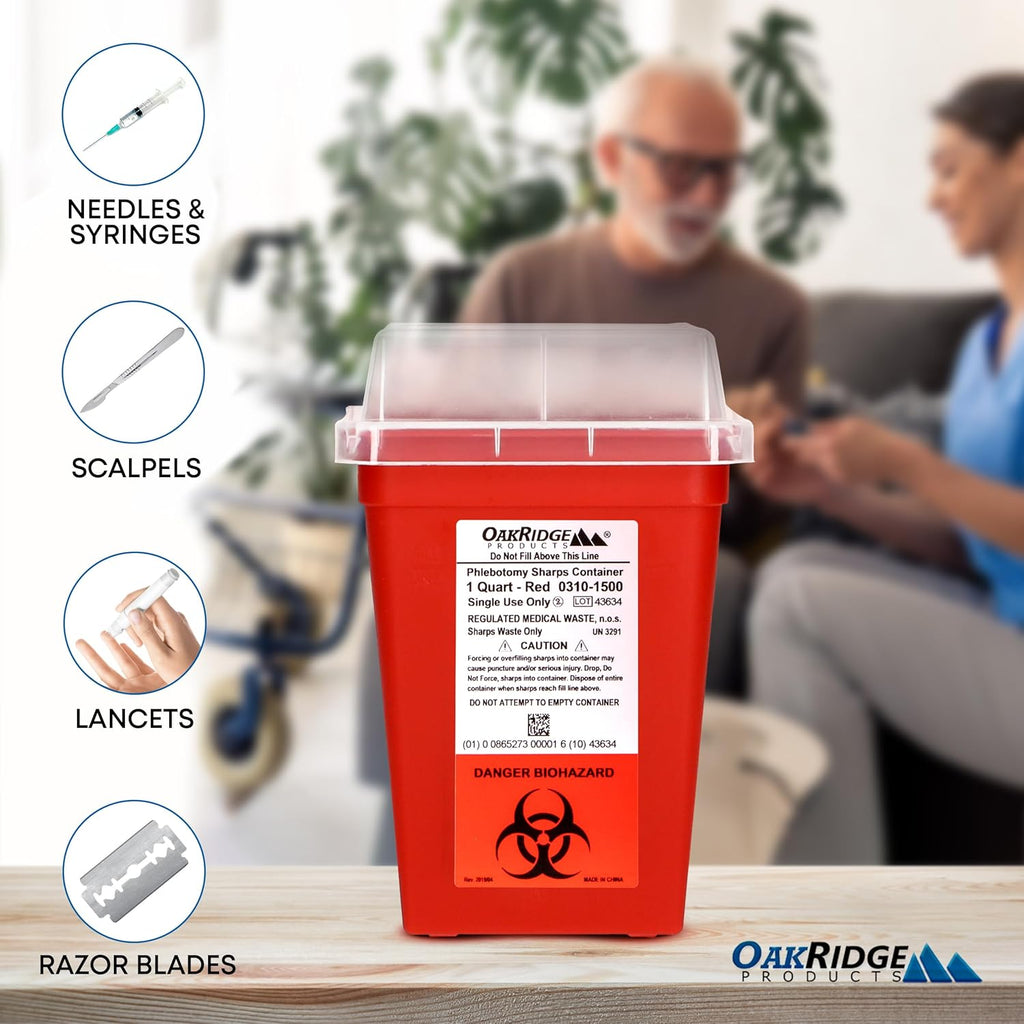Sharps Container for Home Use and Professional 1 Quart (3-Pack), Biohazard Needle and Syringe Disposal, Small