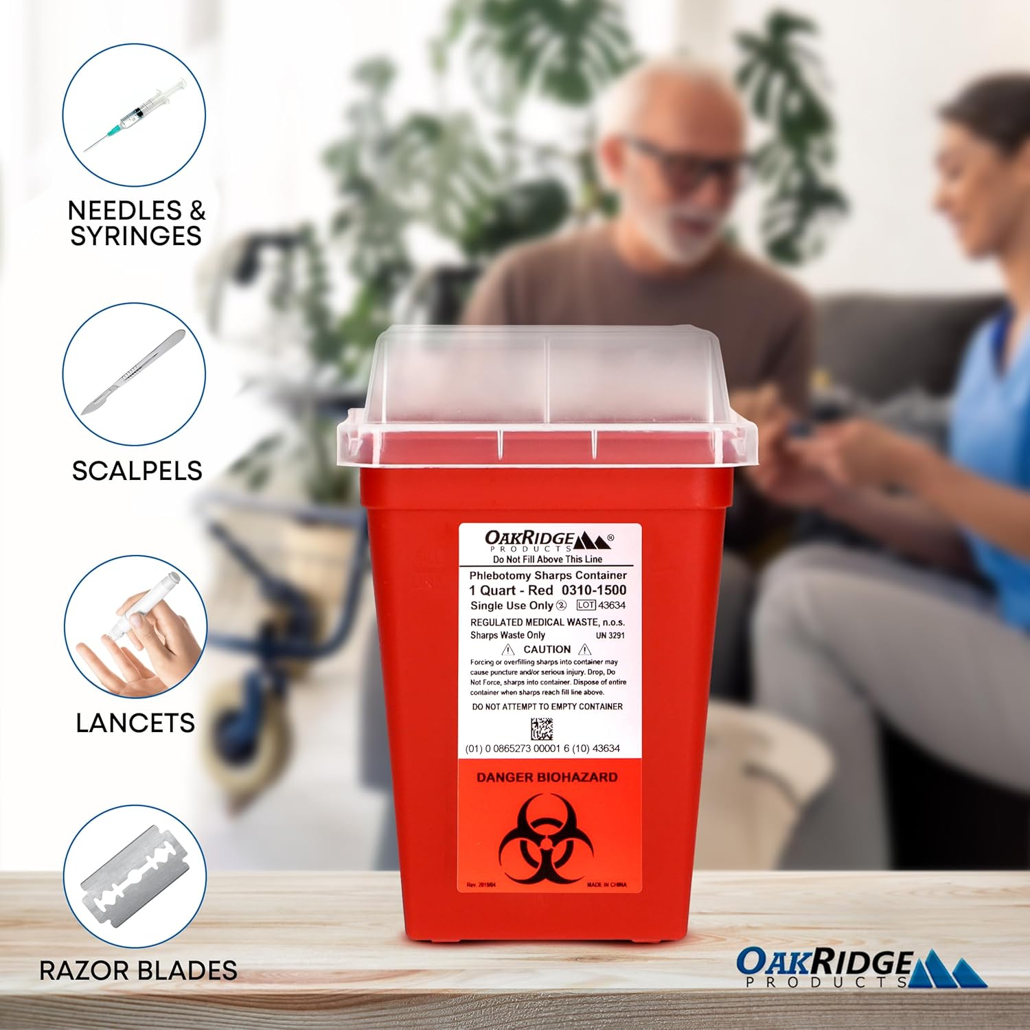 Sharps Container for Home Use and Professional 1 Quart (3-Pack), Biohazard Needle and Syringe Disposal, Small