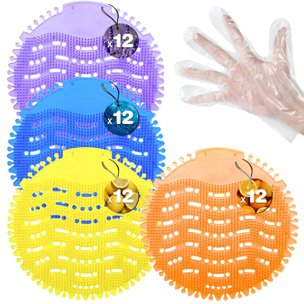 48 Pack Urinal Deodorizer Screen with 100 Gloves, Odor Protection