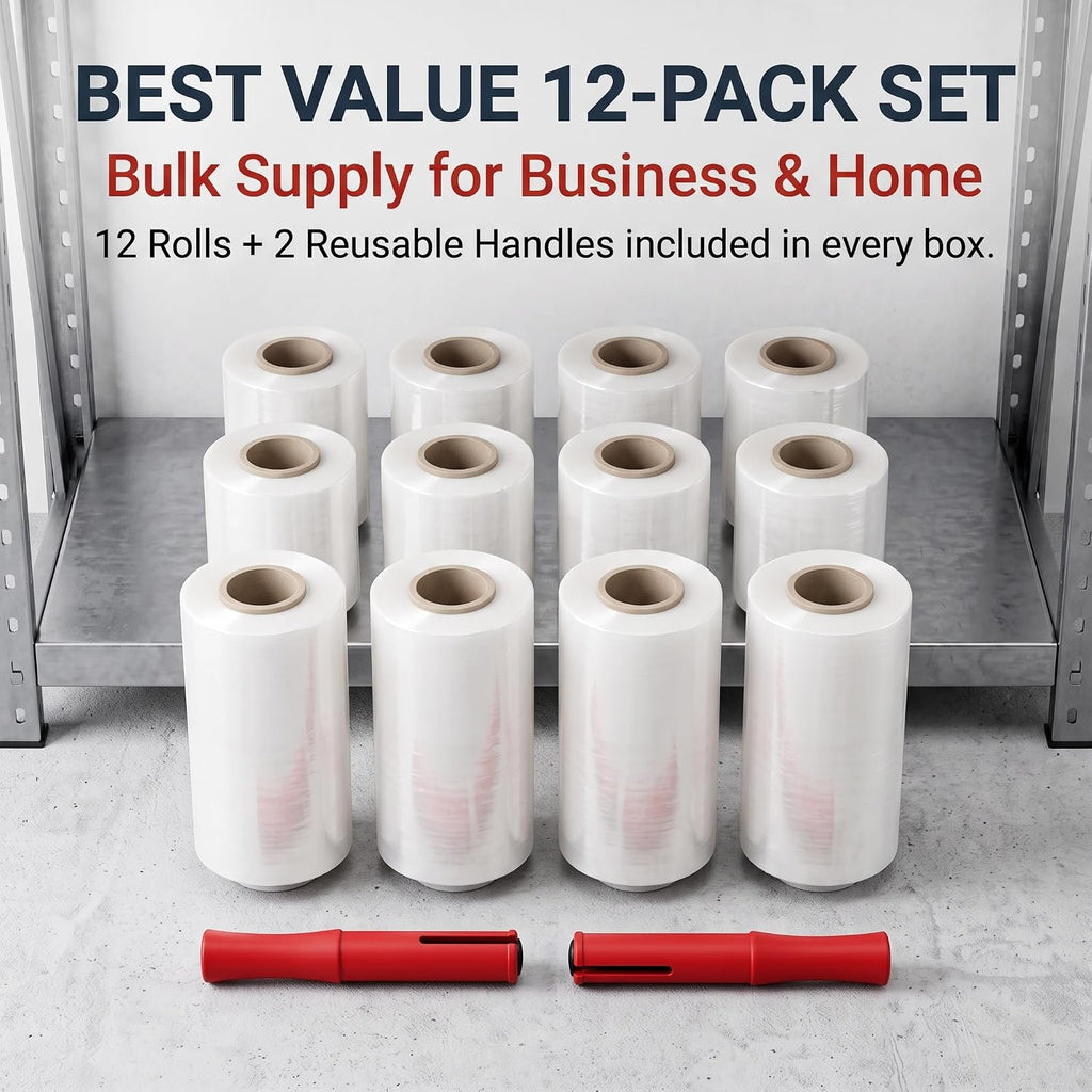 5" Mini Stretch Film Wrap 12 Pack with 2 Handles for Moving Packing
