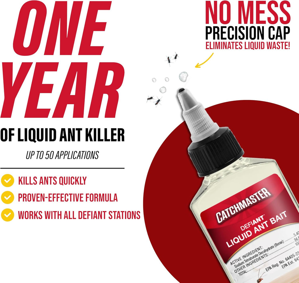 Defiant Premium Liquid Ant Killer, 1-Year Supply, Kills the Queen and Colony, No Mess Precision Bottle, Sugar Ant