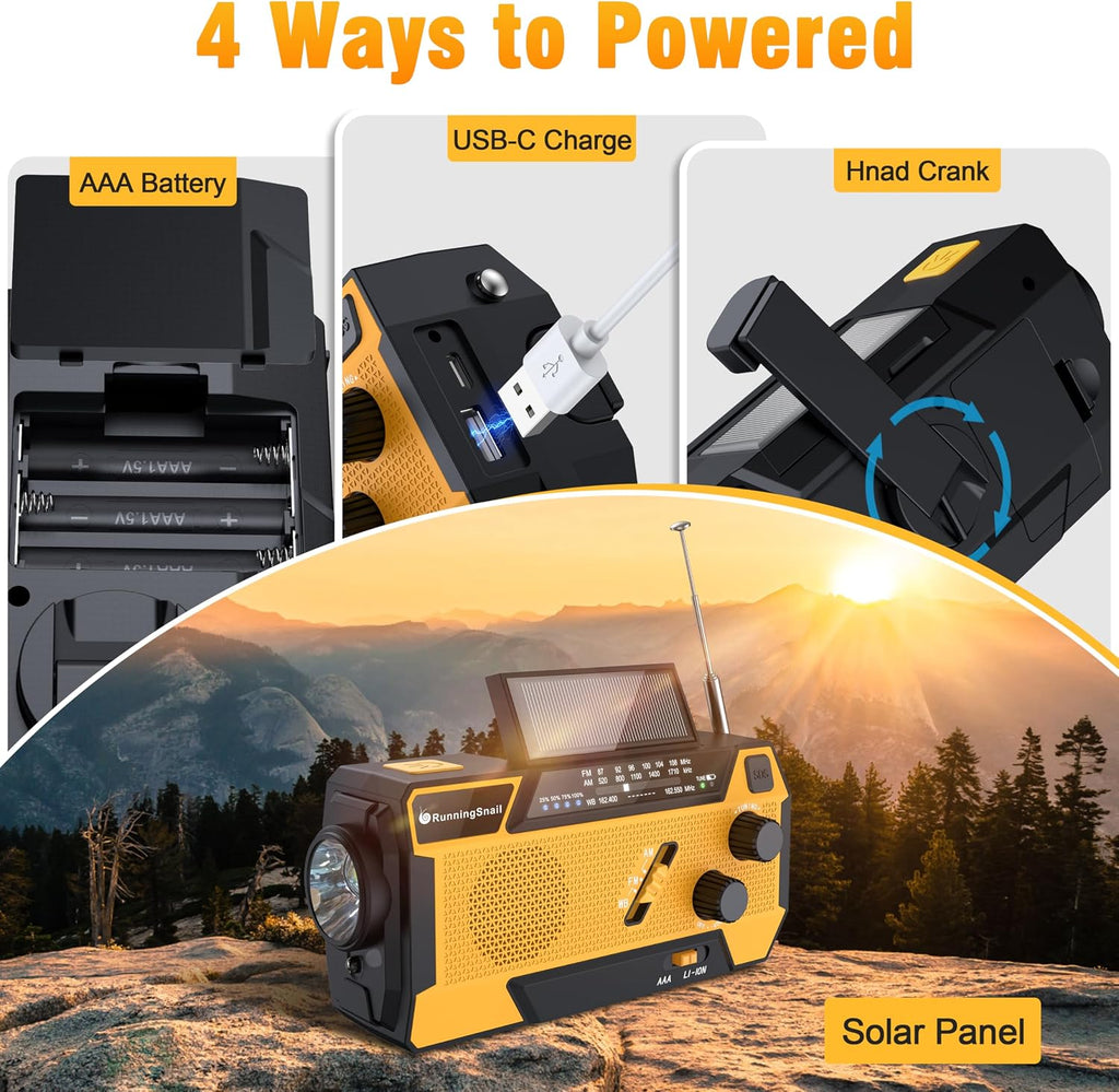 Hand Crank Emergency Radio with 3 Built-in Cable for Hurricane | AM/FM/NOAA Weather Radio with 7400mWh Battery, Hand