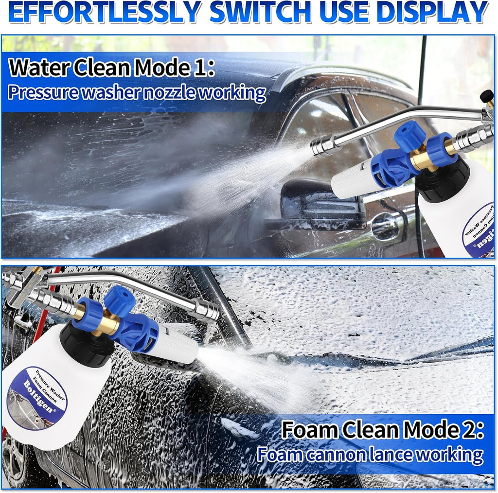 Pressure Washer Foam Cannon with Dual Connector, 1L Thick Snow Foam Blaster, Adjustable Foam Sprayer with 1/4" Quick