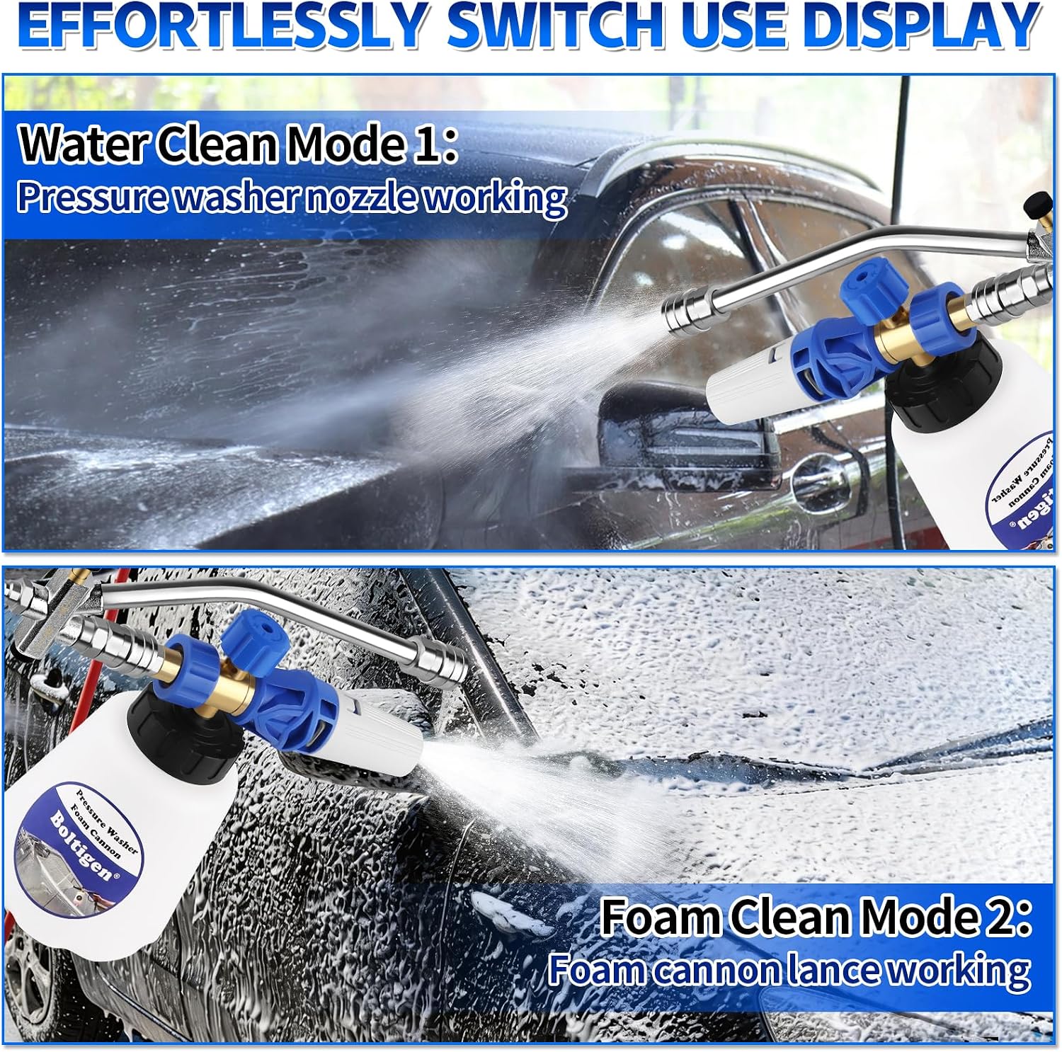 Pressure Washer Foam Cannon with Dual Connector, 1L Thick Snow Foam Blaster, Adjustable Foam Sprayer with 1/4" Quick