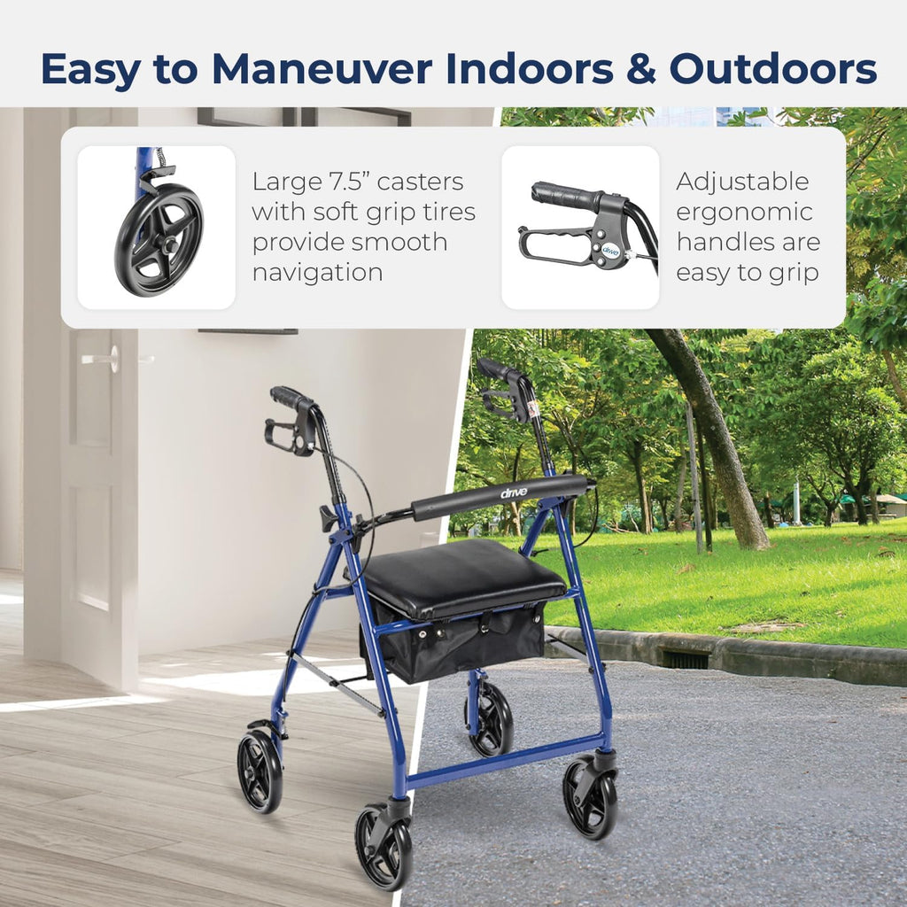 R728BL Foldable Rollator Walker with Seat, Blue