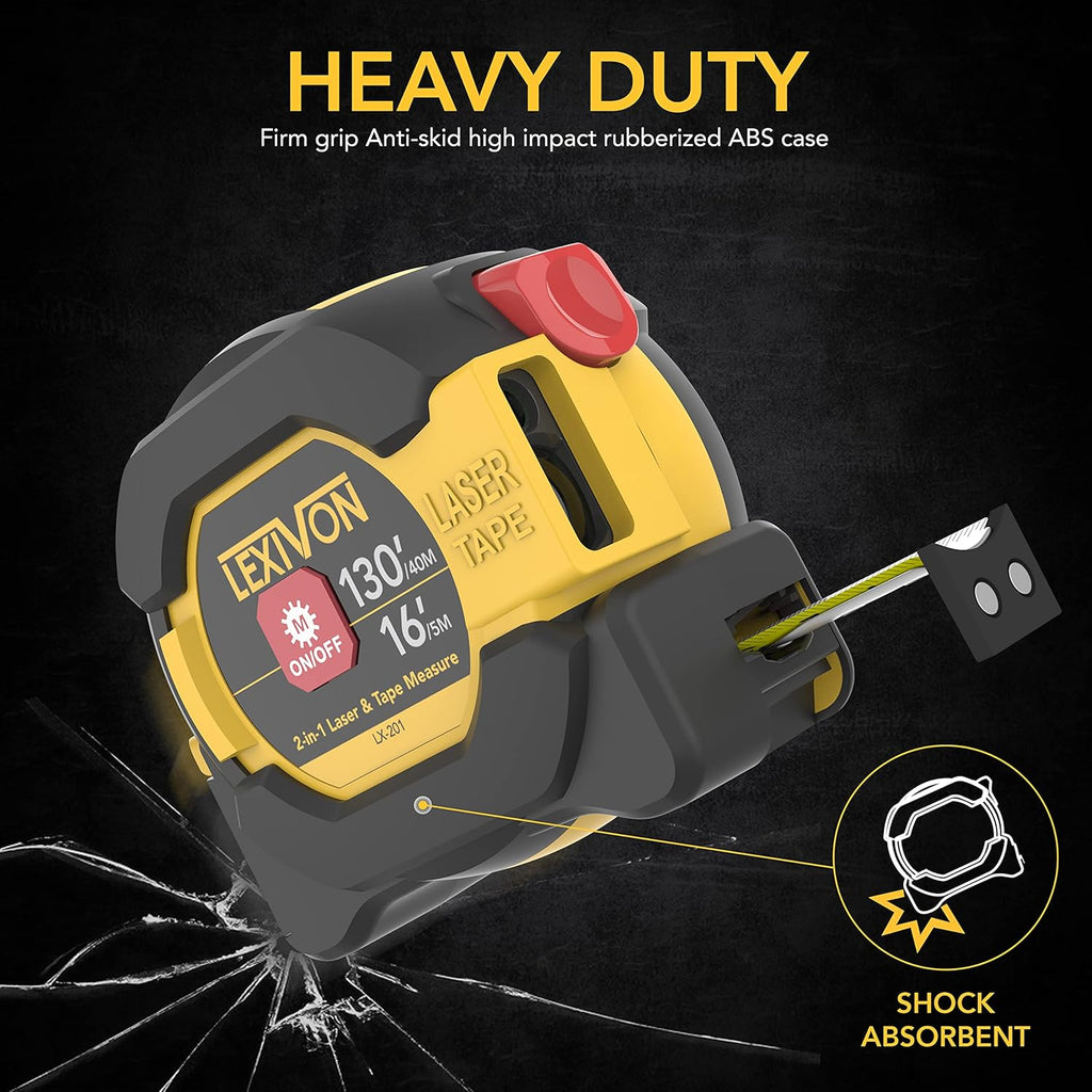 2 in 1 Digital Laser Tape Measure | 130ft/40m Laser Distance Meter Display On Backlit LCD Screen with 16ft/5m