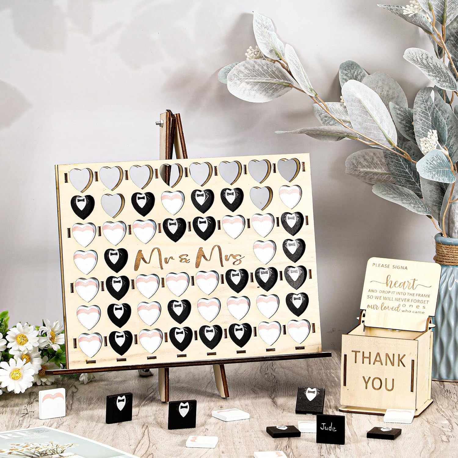54 Pcs Wedding Guest Book Alternative, Mr & Mrs Heart Sign Game
