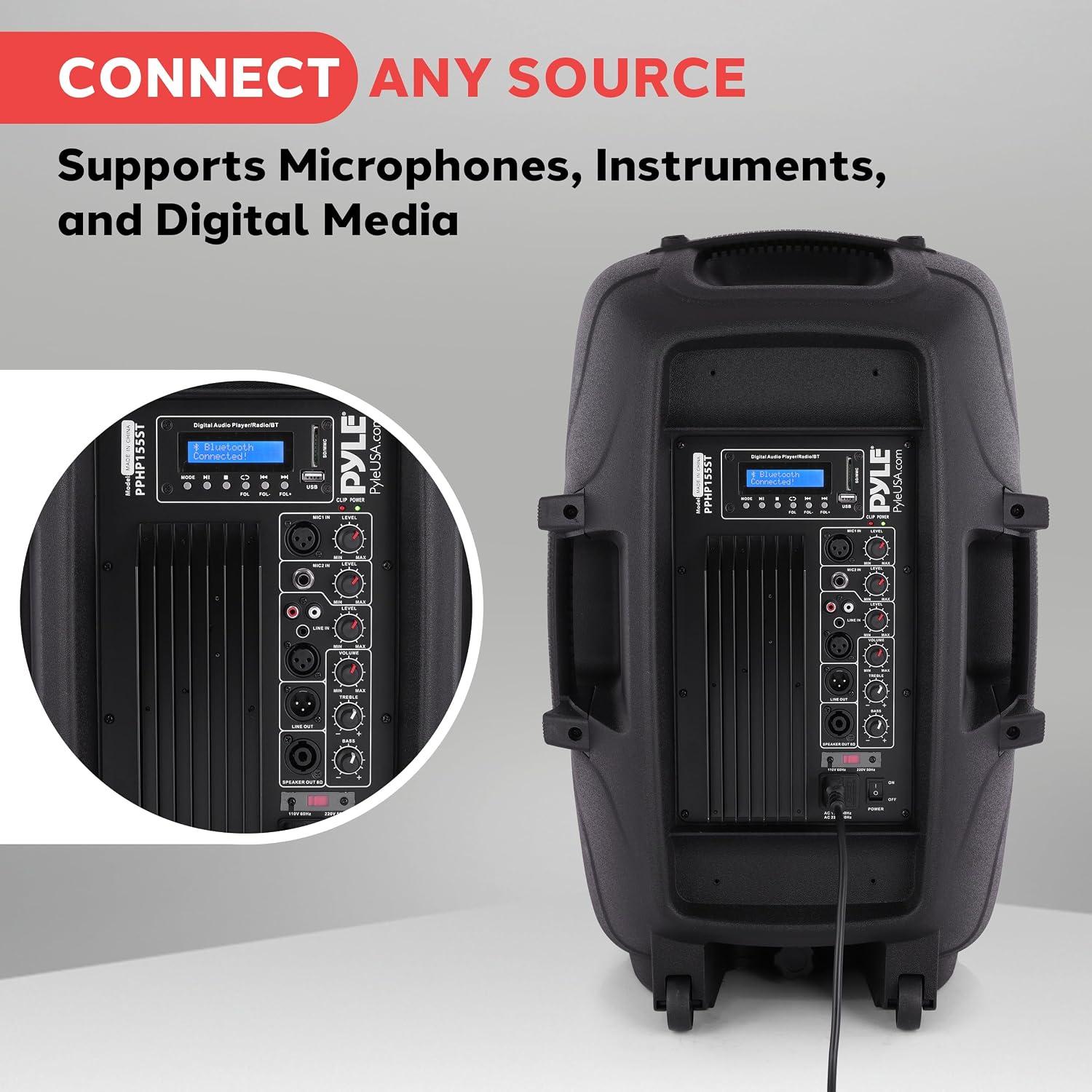 PPHP155ST Wireless Portable PA Speaker System - 1500W High Powered Bluetooth Compatible Active Outdoor Sound Speakers