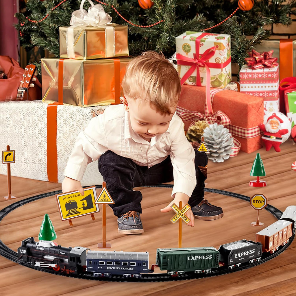 Electric Train Set Train Tracks with Light for Kids Train Railway | Cargo Cars and Long Track for Kids 3-12 with