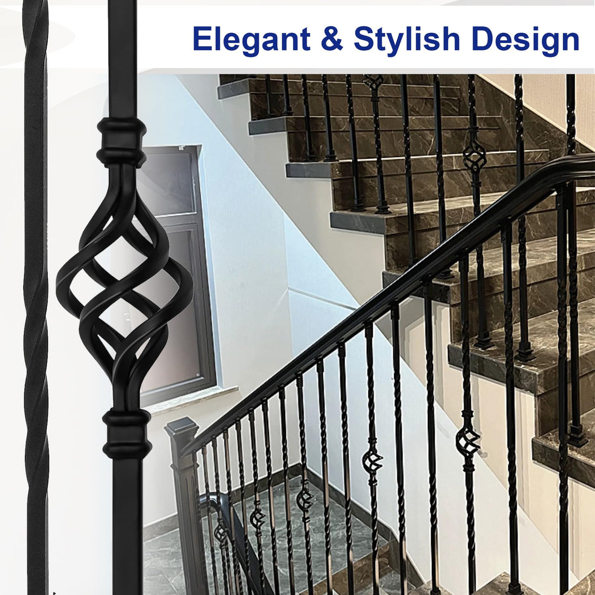 30-Pack Iron Balusters for Staircase Interior, Basket & Twist Design