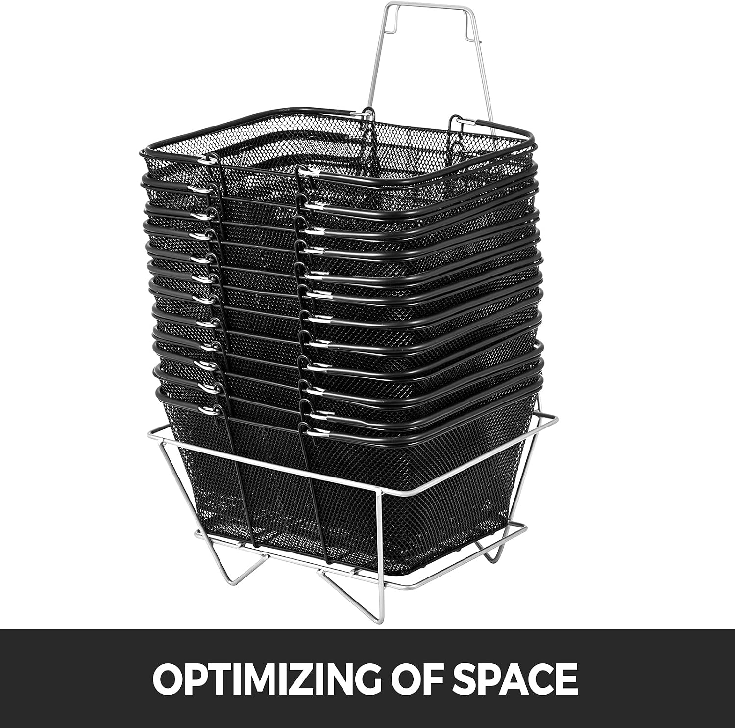 Mophorn 12PCS Shopping Baskets with Handles, Black Metal Shopping Basket, Portable Wire Shopping Basket, Black Wire