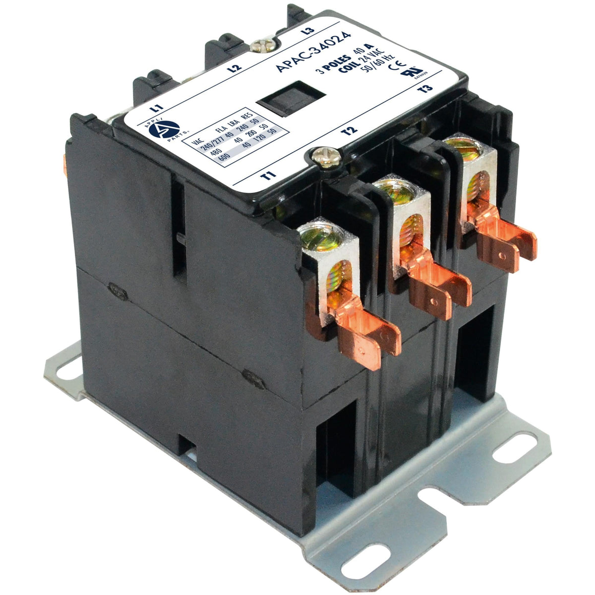 Appli Parts APAC-34024 Heavy Duty Contactor 3 Poles 40A 24V Coil Replacement for AC Compressors and Electrical Applications UL Certified E476929