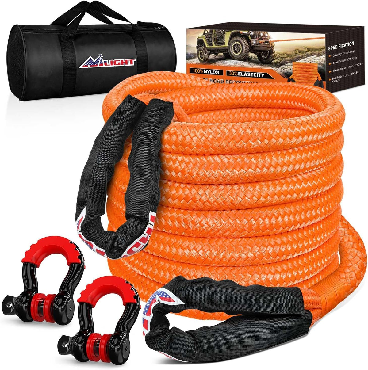 Kinetic Recovery Rope Kit with D-Ring Shackle Towing Strap