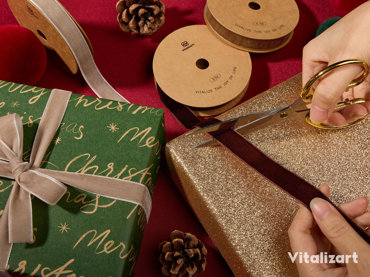 Brown Velvet Ribbon 5/8" Christmas Ribbon Set Plush Texture