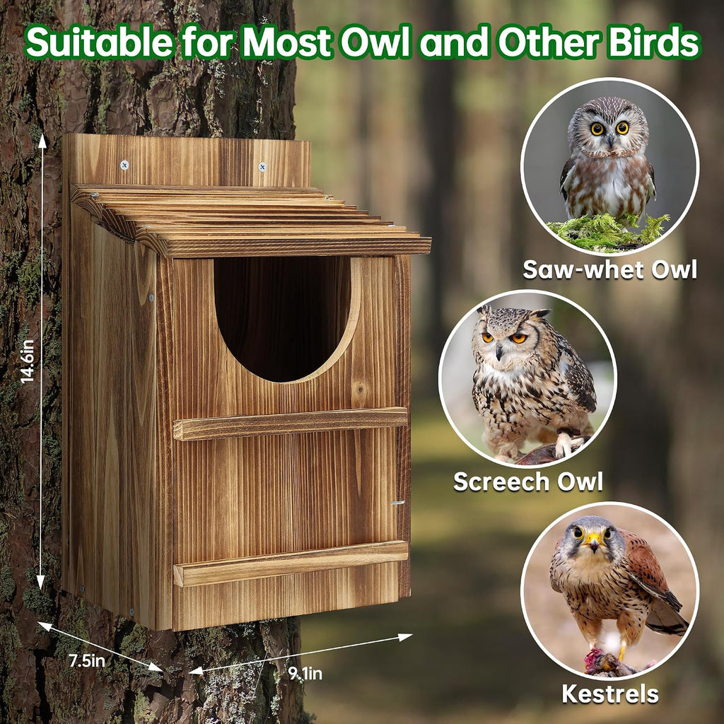 Durable Carbonized Cedar Owl House,Bird Box for Wildlife Lovers