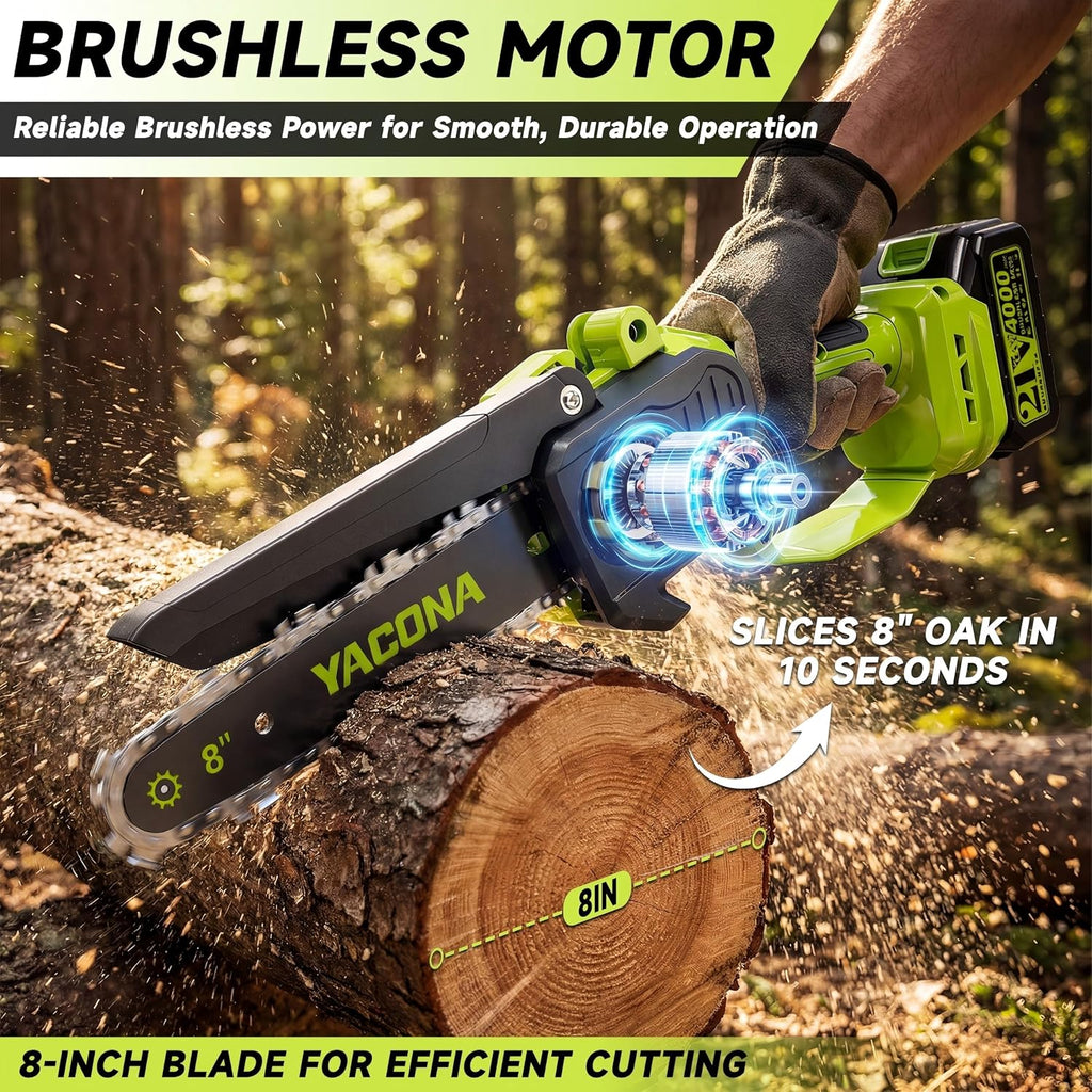 2-In-1 Cordless Pole Saw & Mini Chainsaw, 8" Pole Saws For Tree Trimming | 1000W Brushless Handheld Chain Saw,16FT