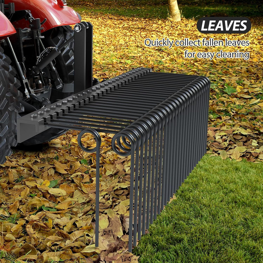 60" Durable Powder Coated Steel Pine Straw Rake, Steel Spring Landscape Rake for Leaves, Pine Needles, Straw, and