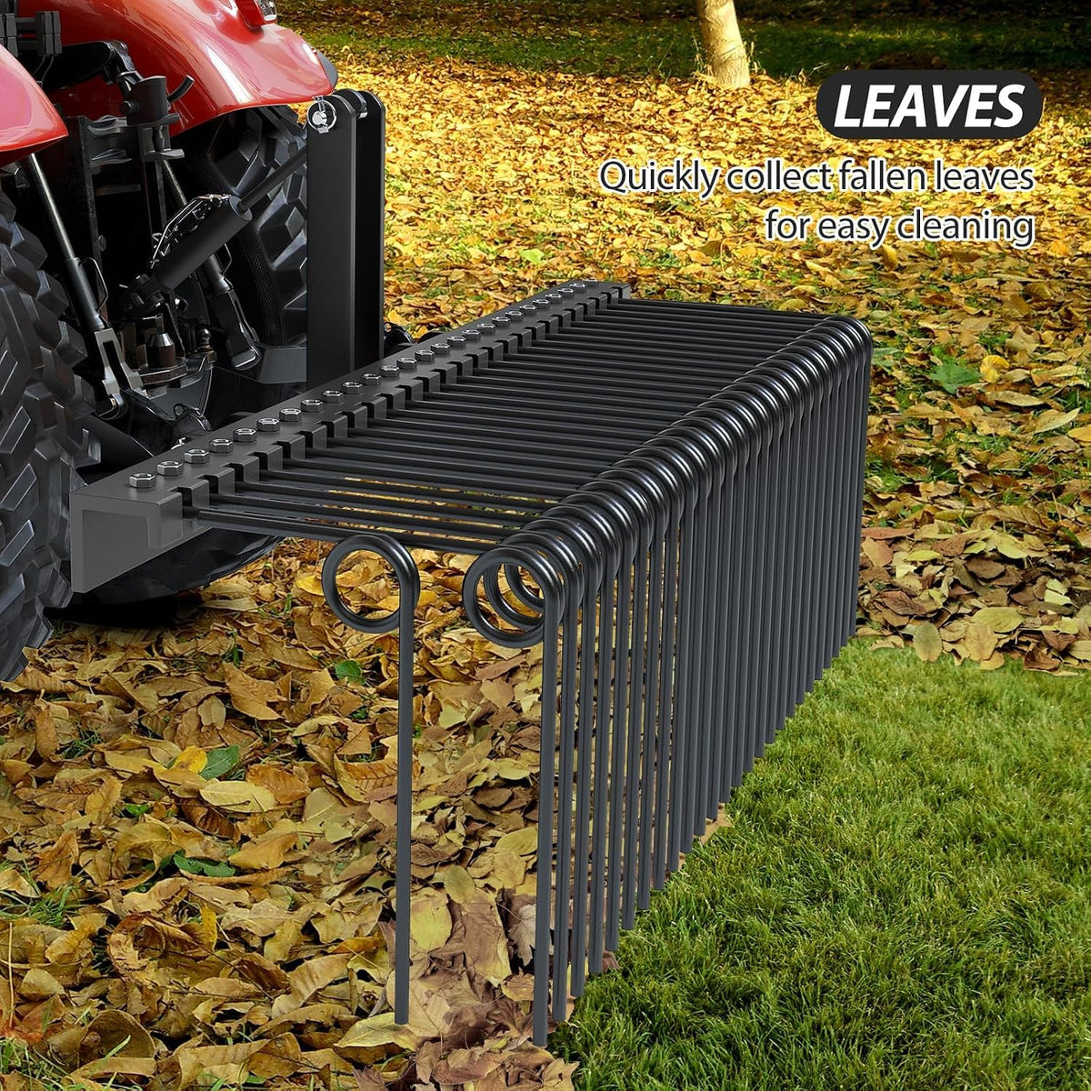 60" Durable Powder Coated Steel Pine Straw Rake, Steel Spring Landscape Rake for Leaves, Pine Needles, Straw, and