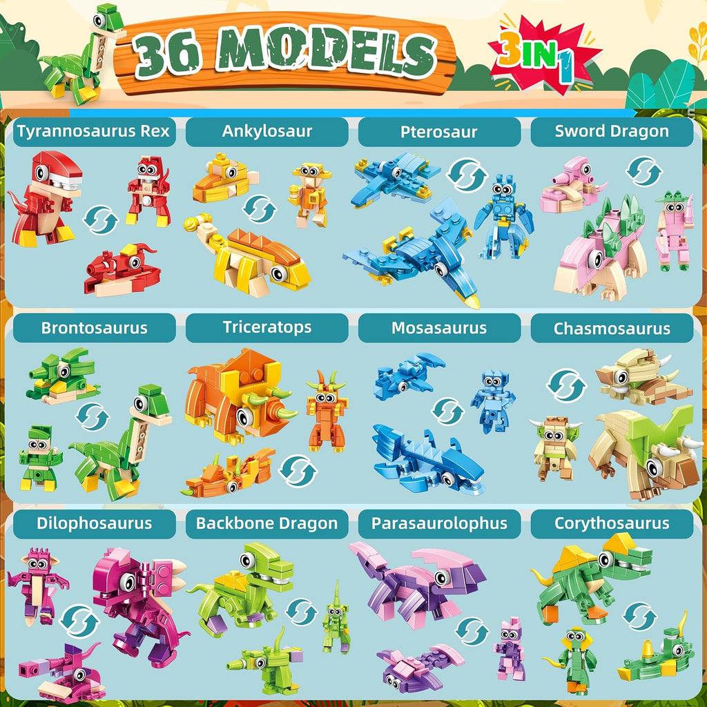 12 Packs Dinosaur Party Favors for Kids - 417 PCS Mini Dinosaur Building Blocks Set Toys for Boys Kids Easter