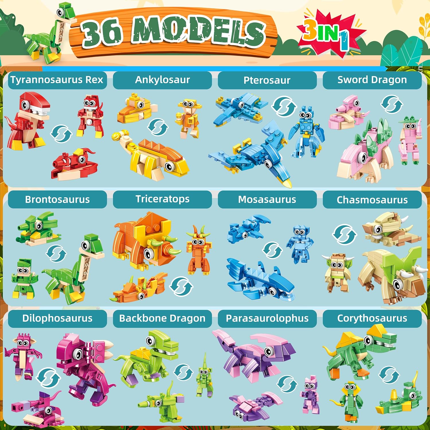 12 Packs Dinosaur Party Favors for Kids - 417 PCS Mini Dinosaur Building Blocks Set Toys for Boys Kids Easter